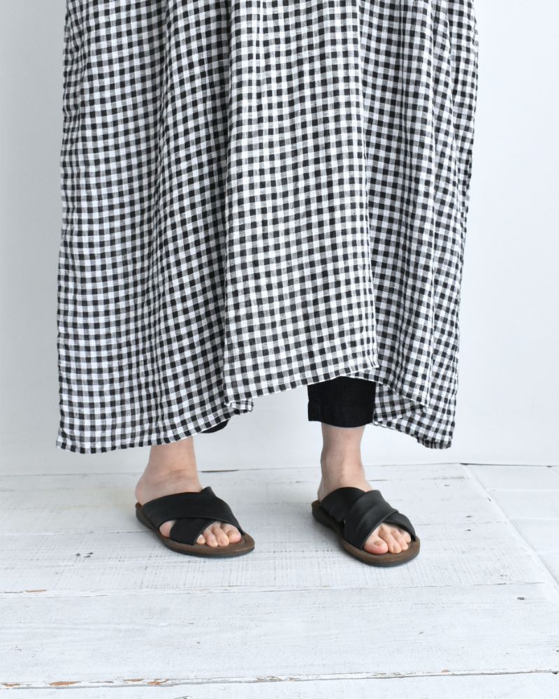Gingham Check Linen Dress in BlackCheck