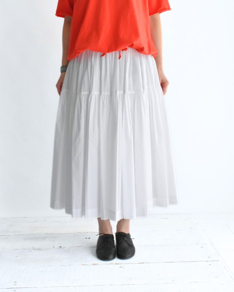 Tiered Gathered Cotton Skirt in White