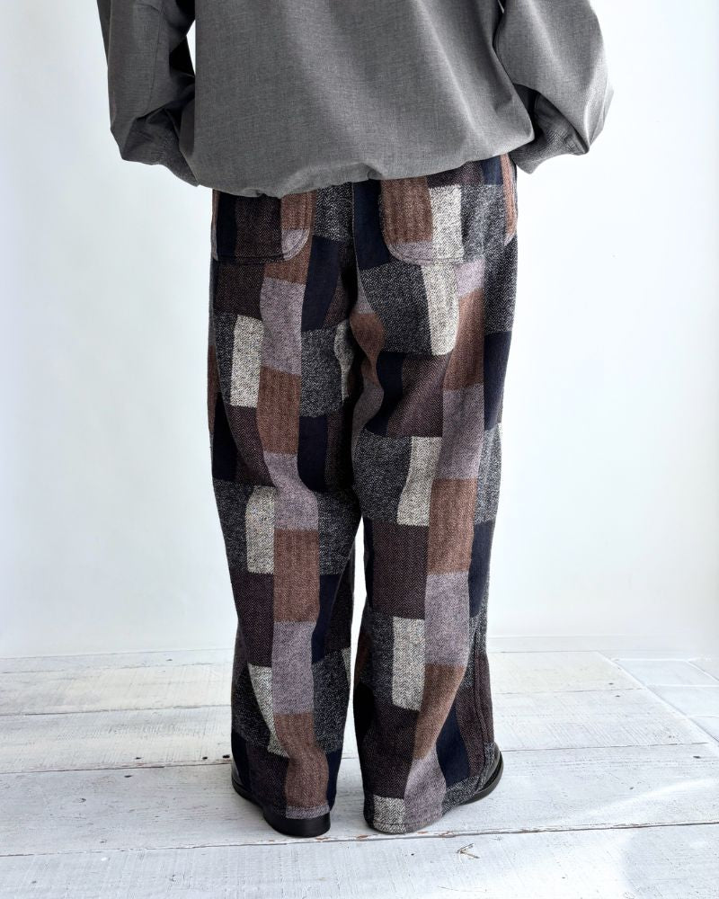 Patchwork Brushed Check Pants in Gray