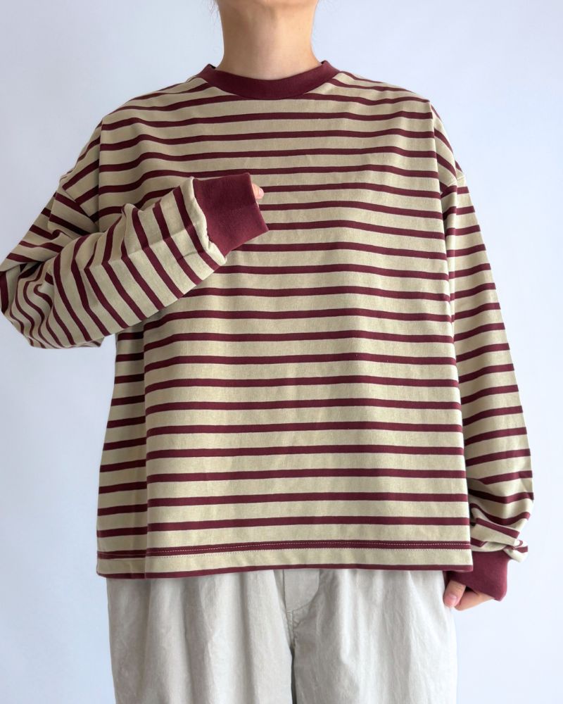 Taco Cotton Striped Long Sleeve T-Shirt Royal in Beige/Bordeaux