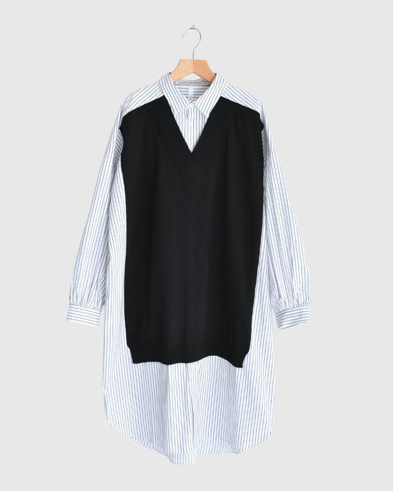 Knit vest layered striped shirt dress 'APOLU' in OffWhite