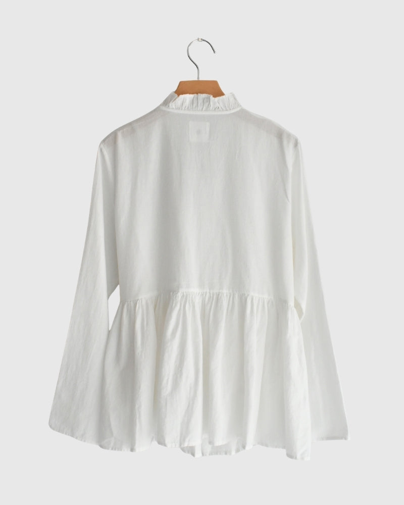 Twill Cotton Khadi Plain Frill Cache Coeur in White