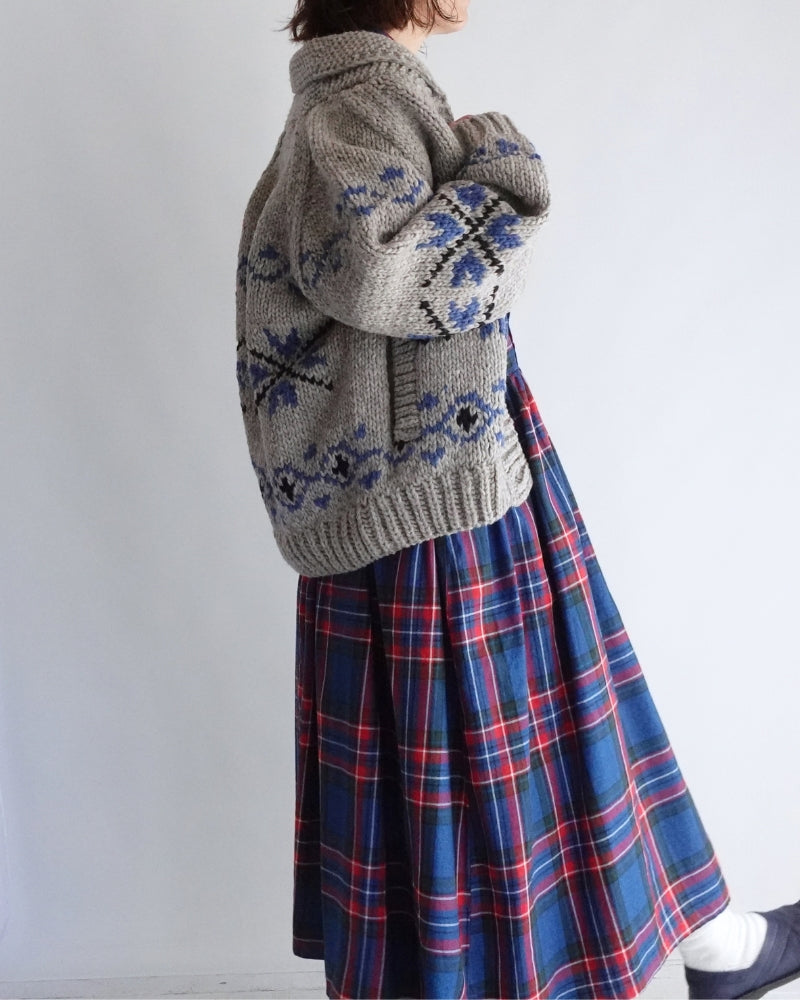 Wool Hand Knit Cardigan in Gray