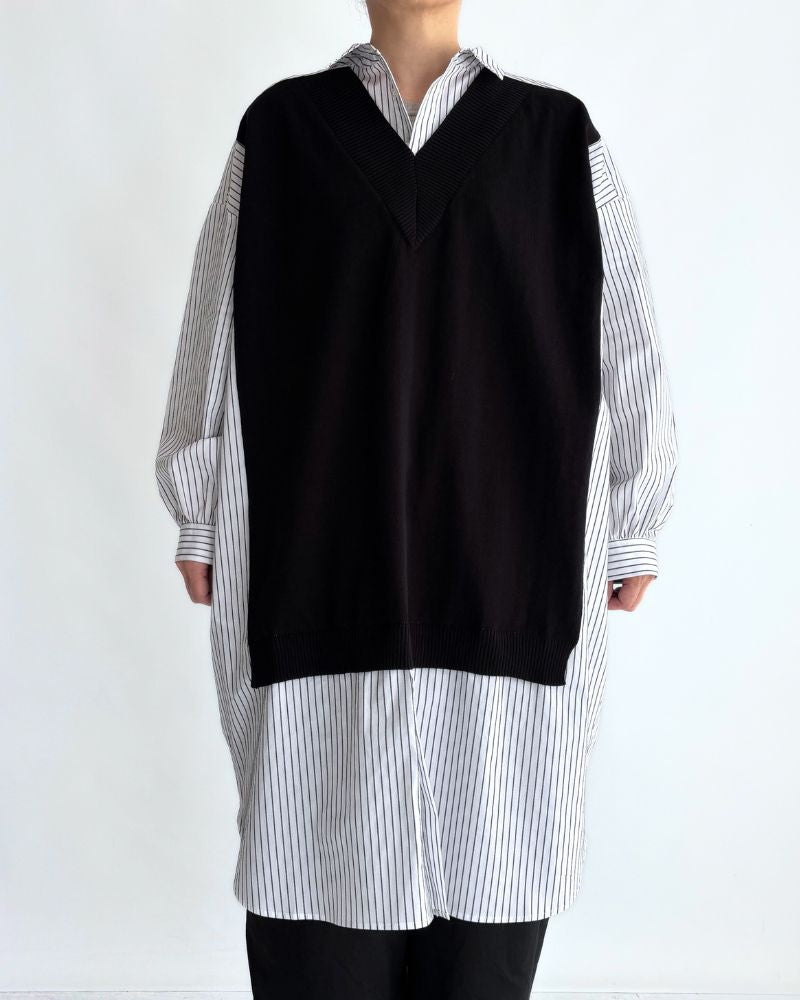 Knit vest layered striped shirt dress 'APOLU' in OffWhite