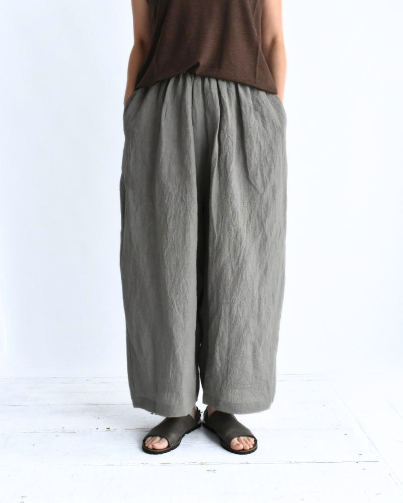 Wide Cocoon Gathered Pants (LINEN) in Gray