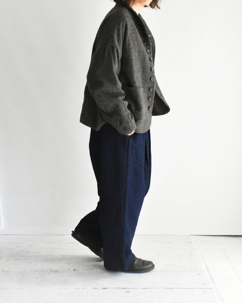 Cotton Linen Denim Tuck Pants in OneWash