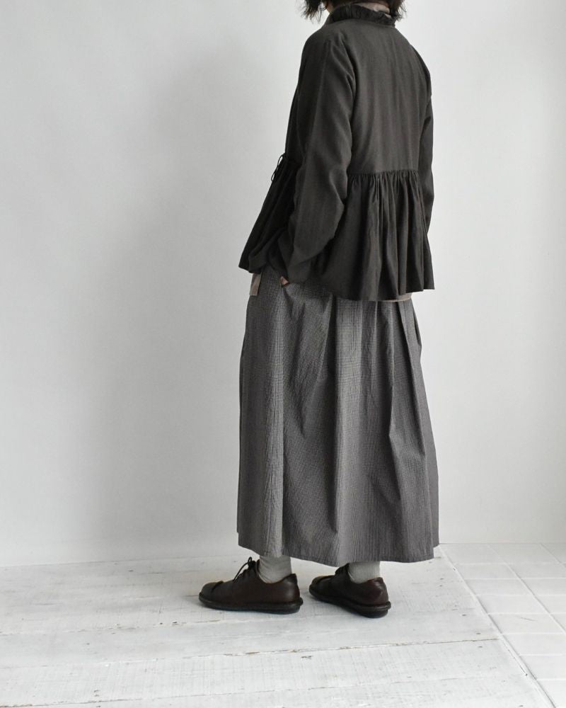 Twill Cotton Khadi Plain Frill Cache Coeur in Charcoal