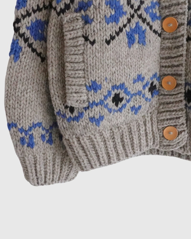 Wool Hand Knit Cardigan in Gray