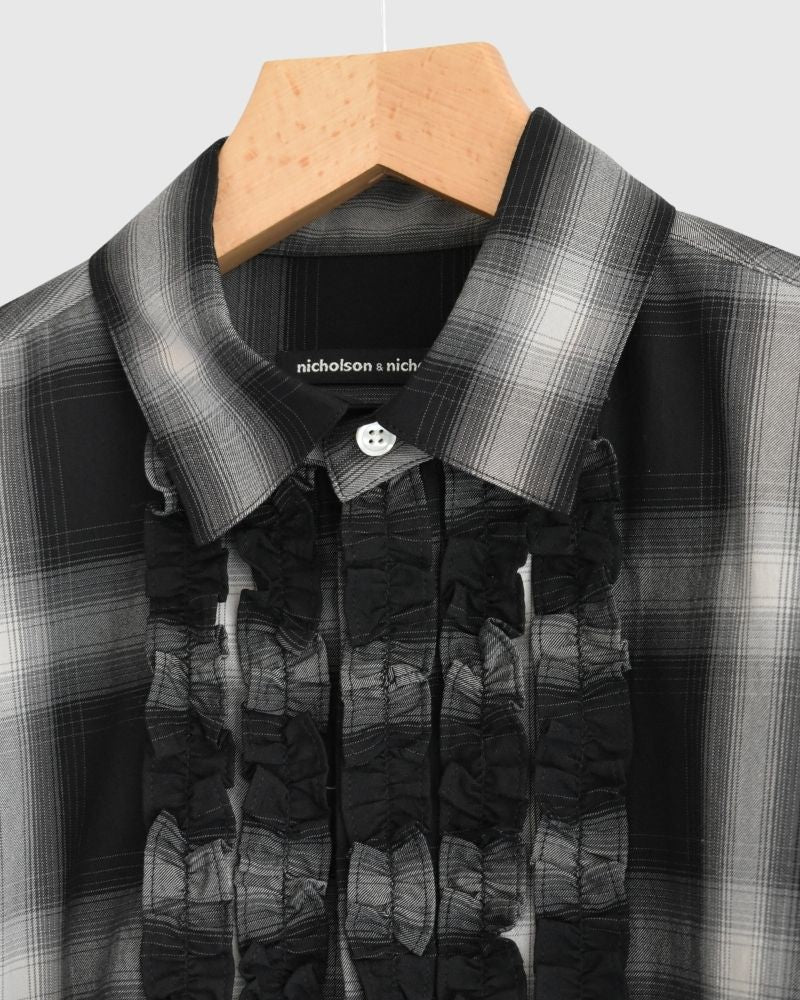 DORIS-W Frill Blouse in GrayCheck