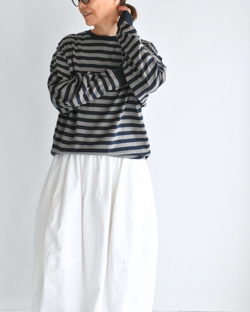 Tuck Cocoon T-Shirt in Gray/Navy Border