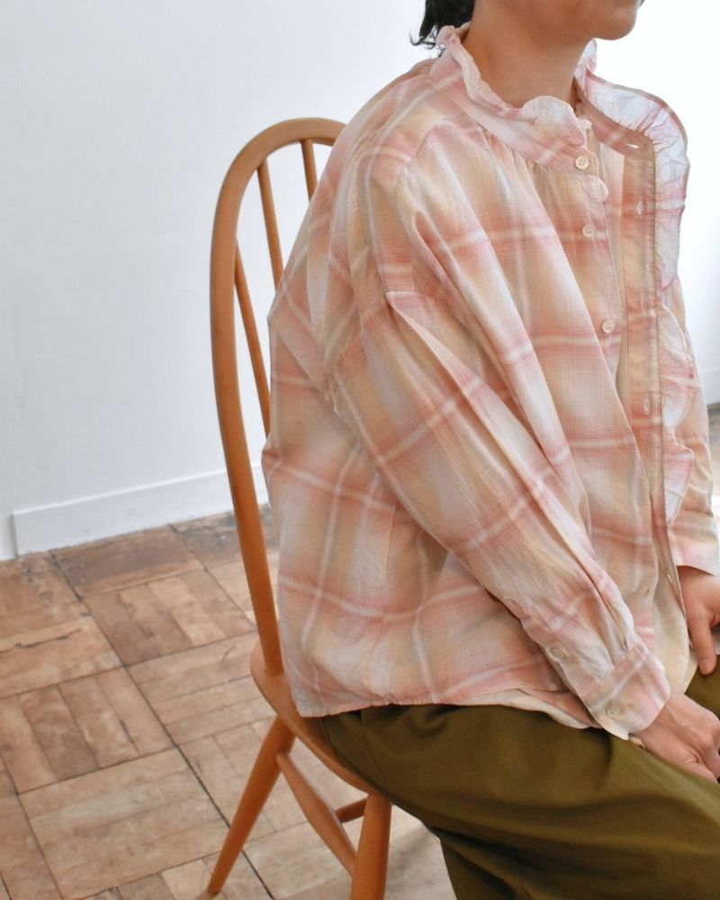 [Pre-order] MS/F LA490 Light Madras Frill Blouse (Early August - Mid-August)