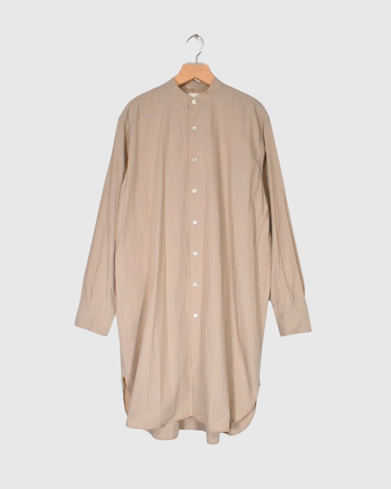 Band Collar Long Shirt in Beige