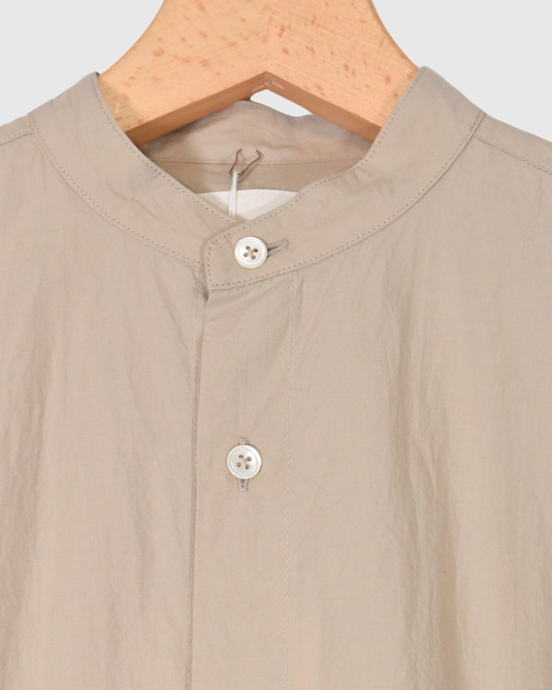 Band Collar Long Shirt in Beige