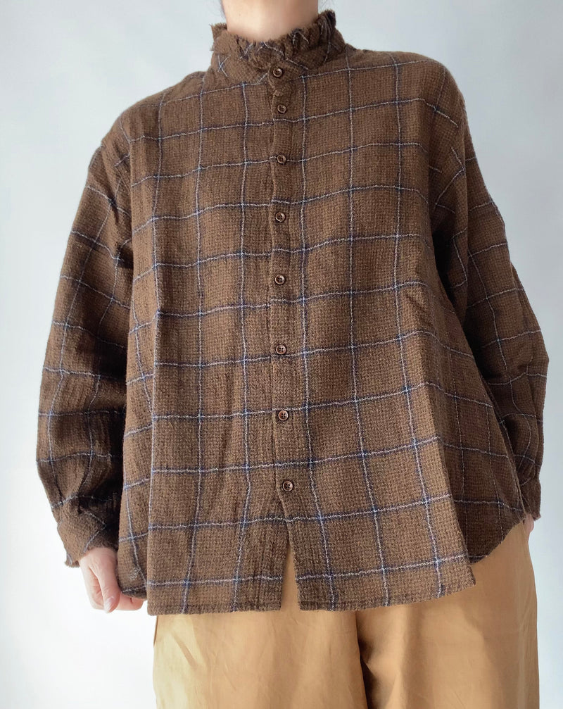 Wool gauze check blouse