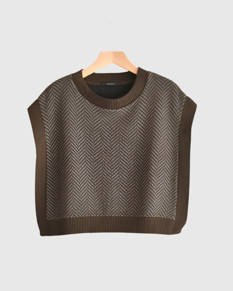 Herringbone Knit Short Vest in Brown