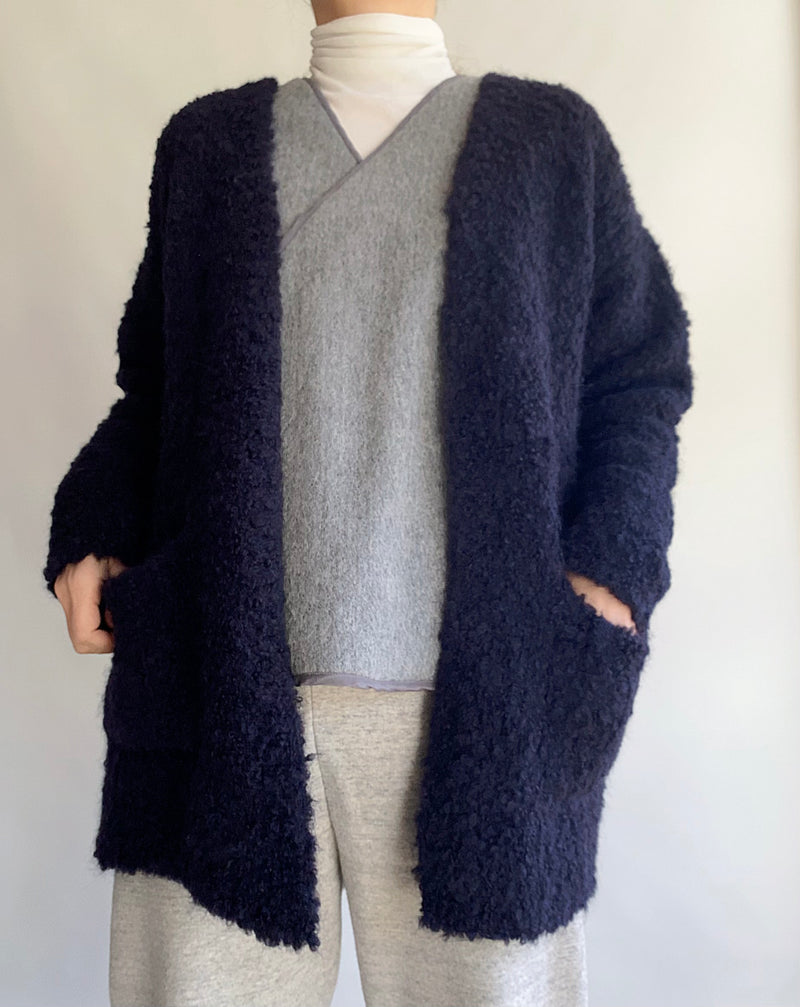 BOUCLE V-NECK CARDIGAN WITH PIN