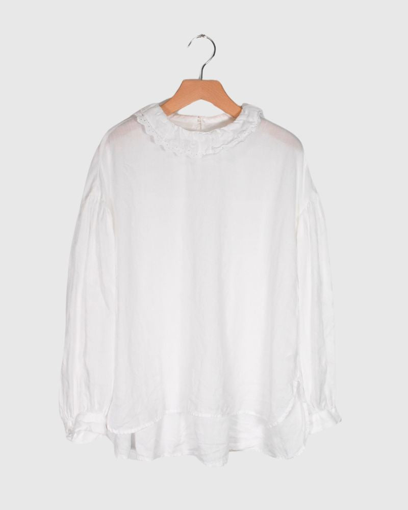 DOUBLE FRILL SCALLOPED COLLAR BLOUSE in PureWhite