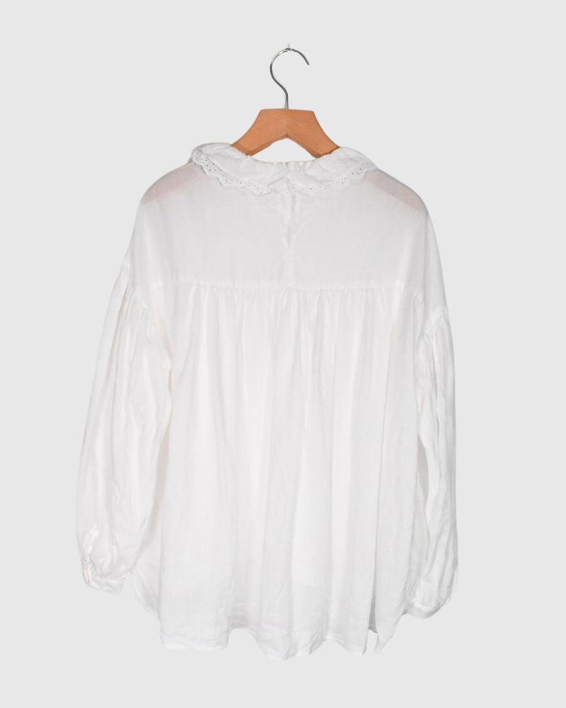 DOUBLE FRILL SCALLOPED COLLAR BLOUSE in PureWhite