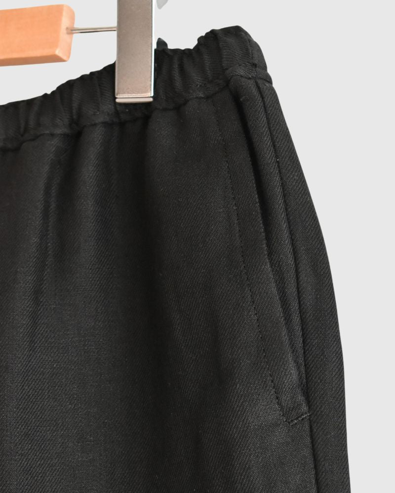 LINEN TWILL EASY TAPERED PANTS in Black