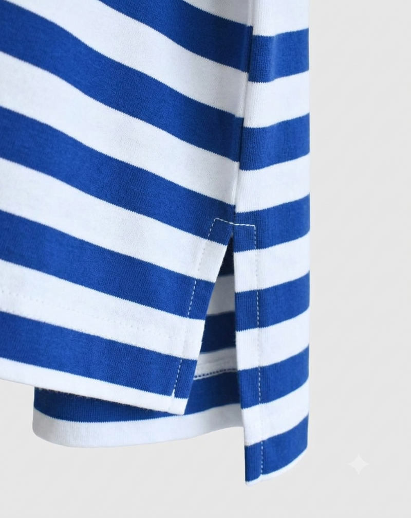 Crew-Neck Slit T-Shirt in Blue/White