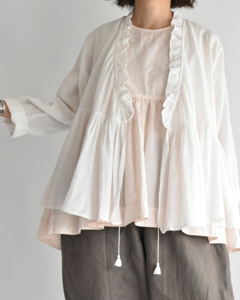 Twill Cotton Khadi Plain Frill Cache Coeur in White