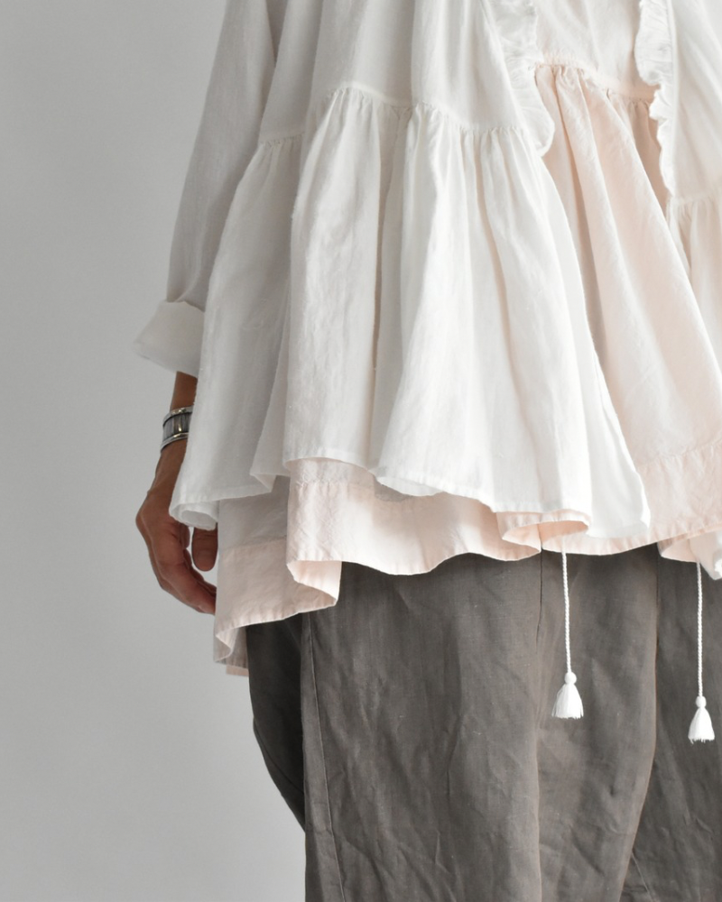 Twill Cotton Khadi Plain Frill Cache Coeur in White