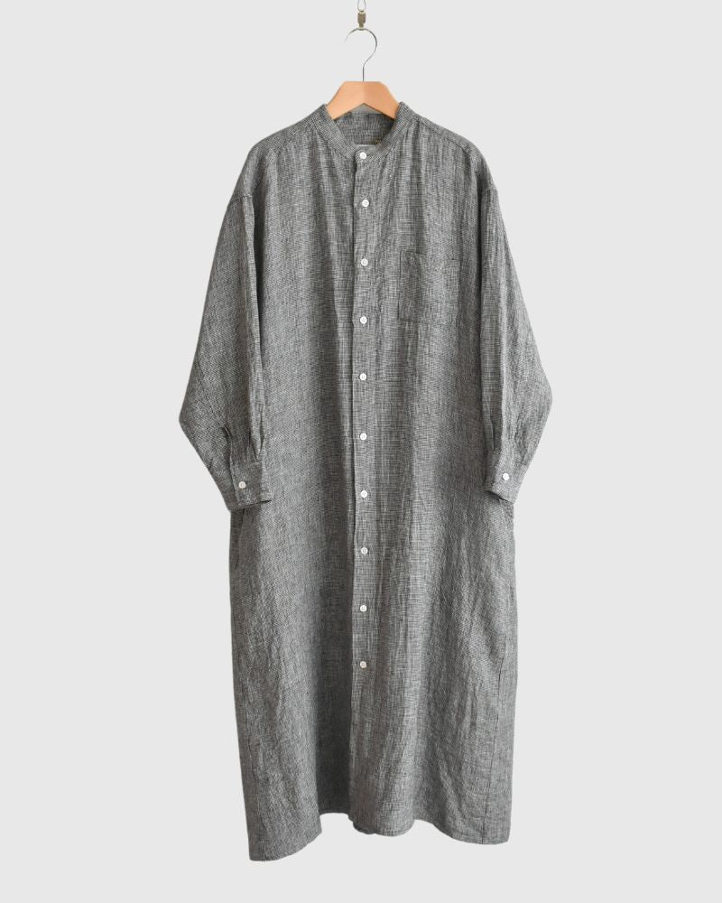 ANONYMOUS BAND COLLAR SHIRT DRESS in GrayBirdsEye