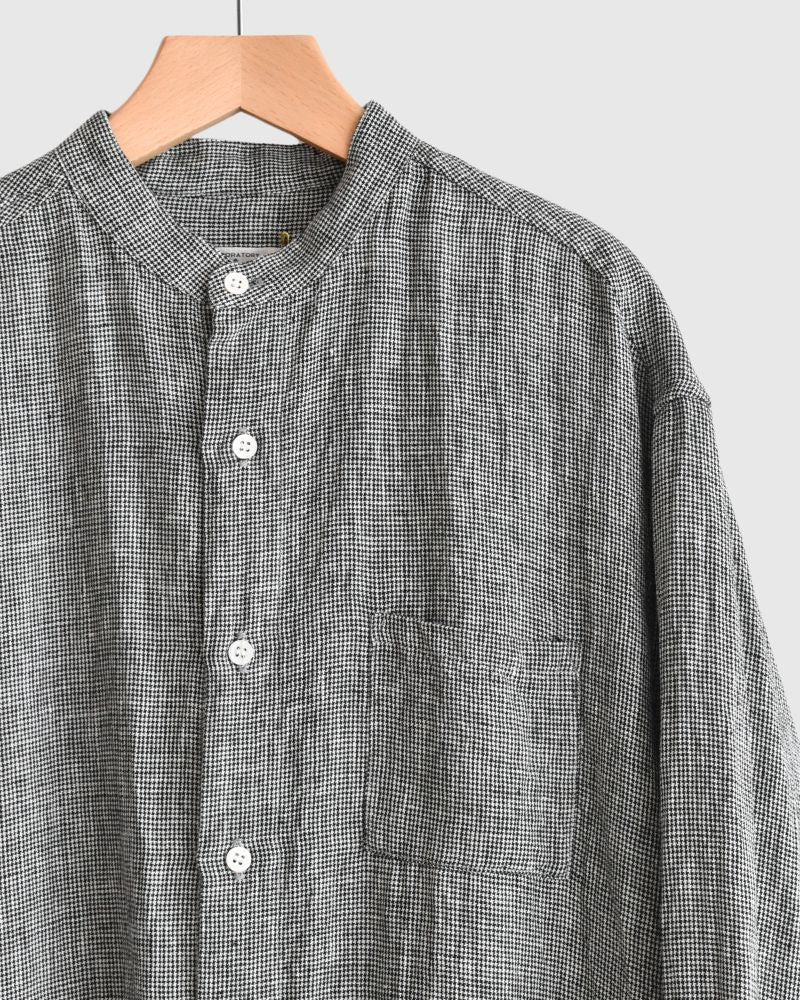 ANONYMOUS BAND COLLAR SHIRT DRESS in GrayBirdsEye