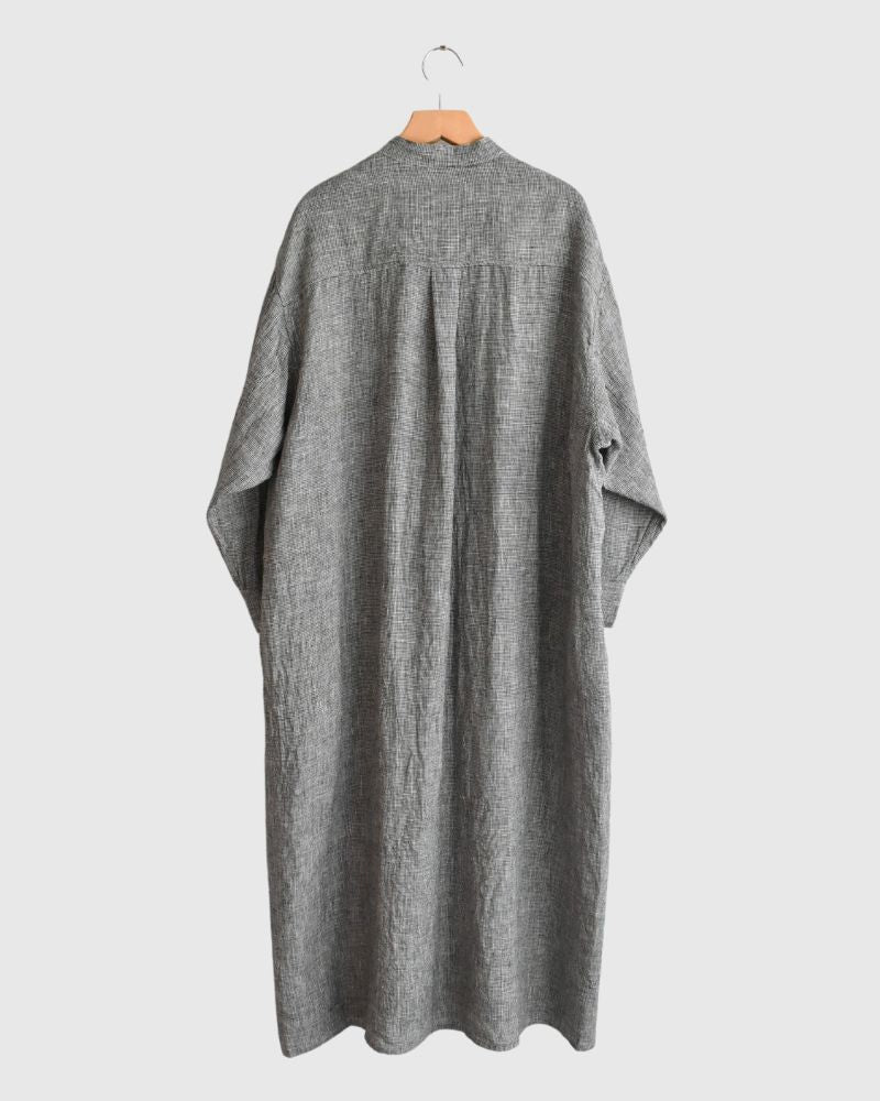 ANONYMOUS BAND COLLAR SHIRT DRESS in GrayBirdsEye