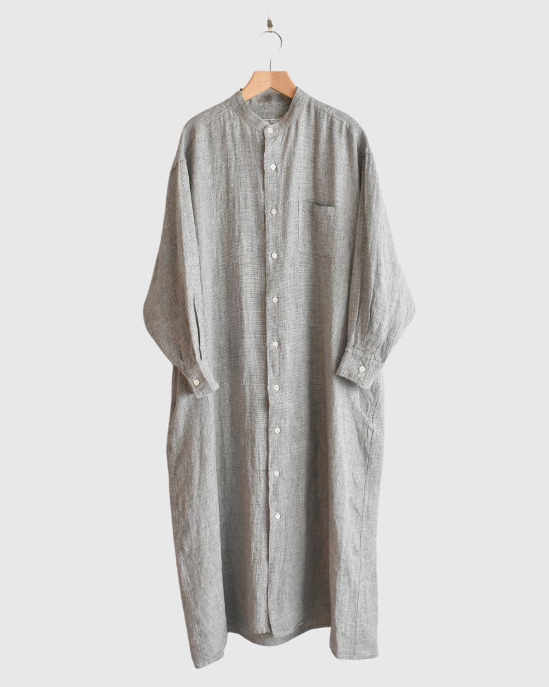 ANONYMOUS BAND COLLAR SHIRT DRESS in WhiteBirdsEye