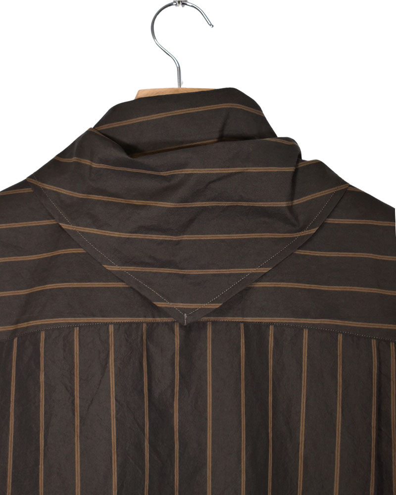 SMILE-W French sleeve blouse with scarf in BrownStripe