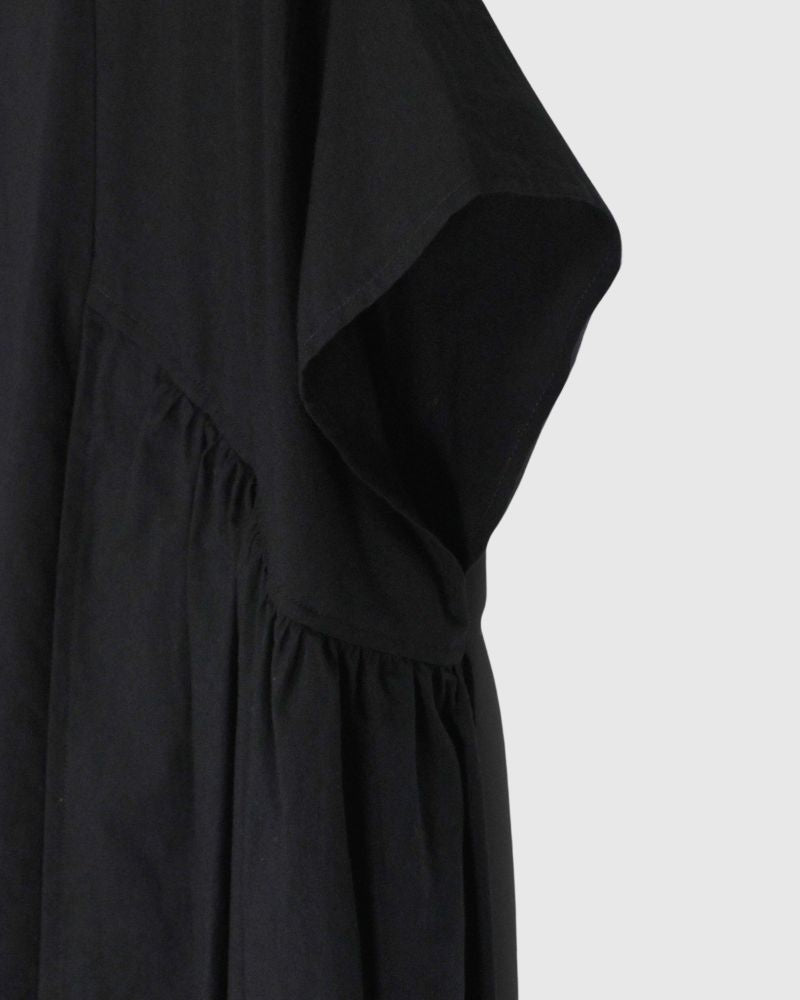 2WAY Layered Side Gathered Dress in Black