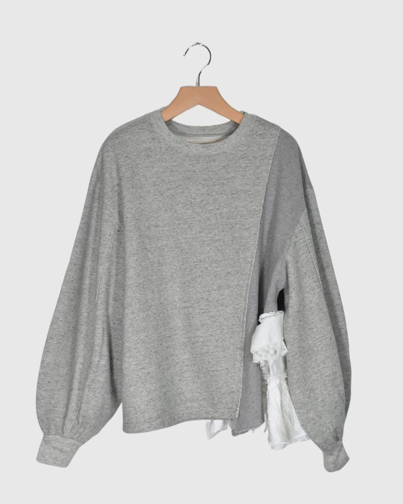 Assymetry Frill Sweat Shirt in Gray