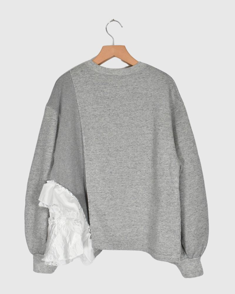 Assymetry Frill Sweat Shirt in Gray