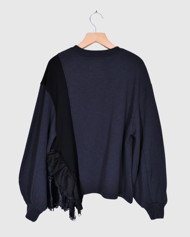 Assymetry Frill Sweat Shirt in Navy