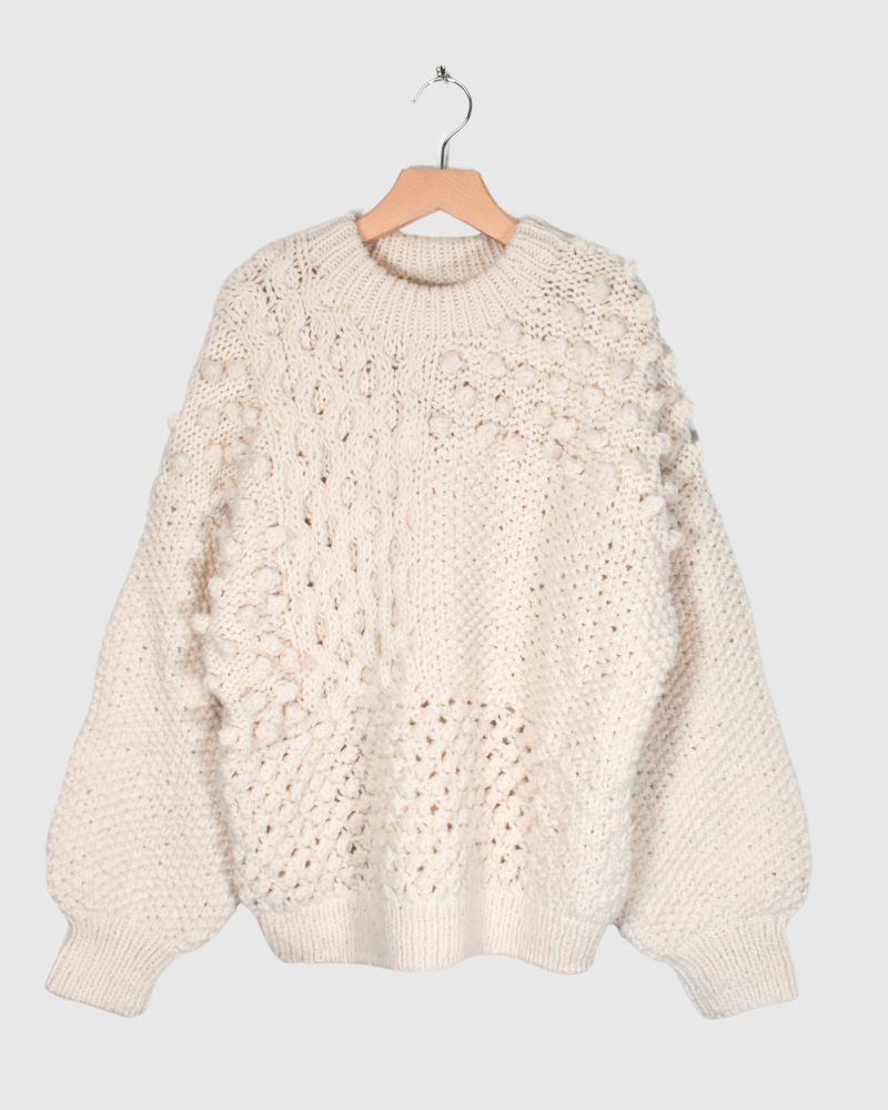 PERU Hand-Knit Pullover in White