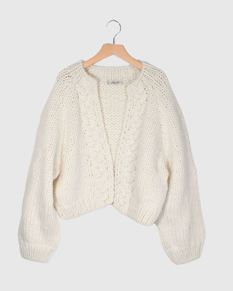 PERU Hand-Knit Short Cardigan in White