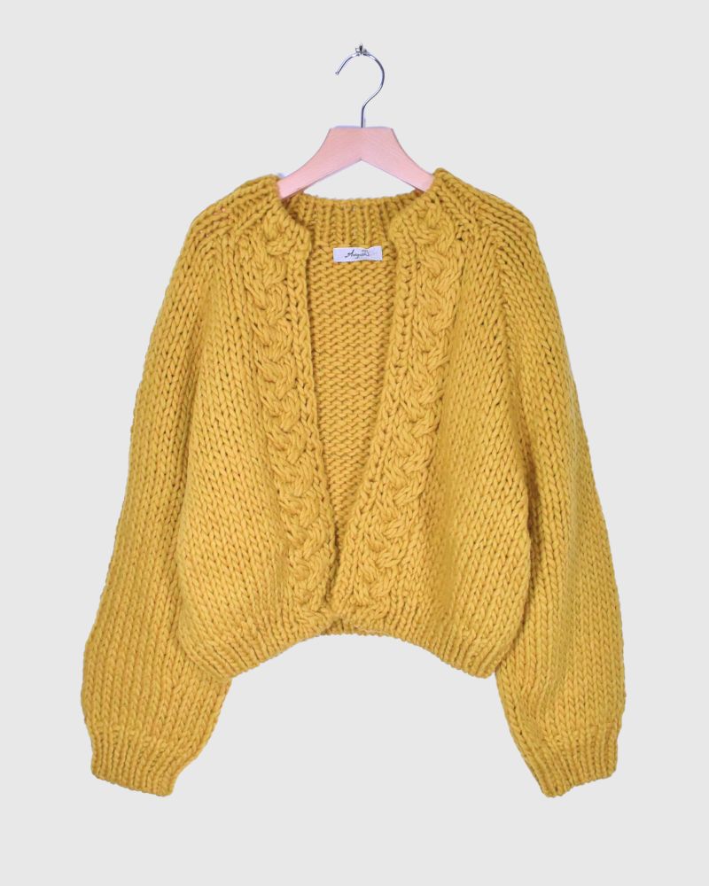 PERU Hand-Knit Short Cardigan in Yellow