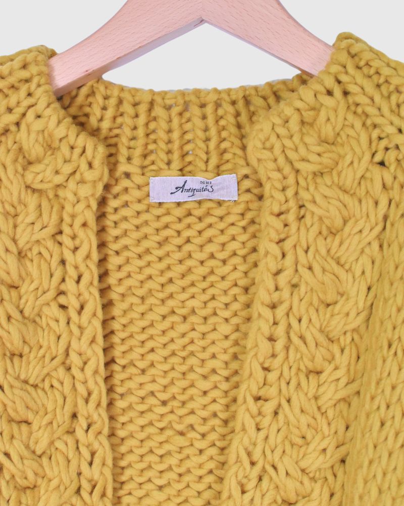 PERU Hand-Knit Short Cardigan in Yellow