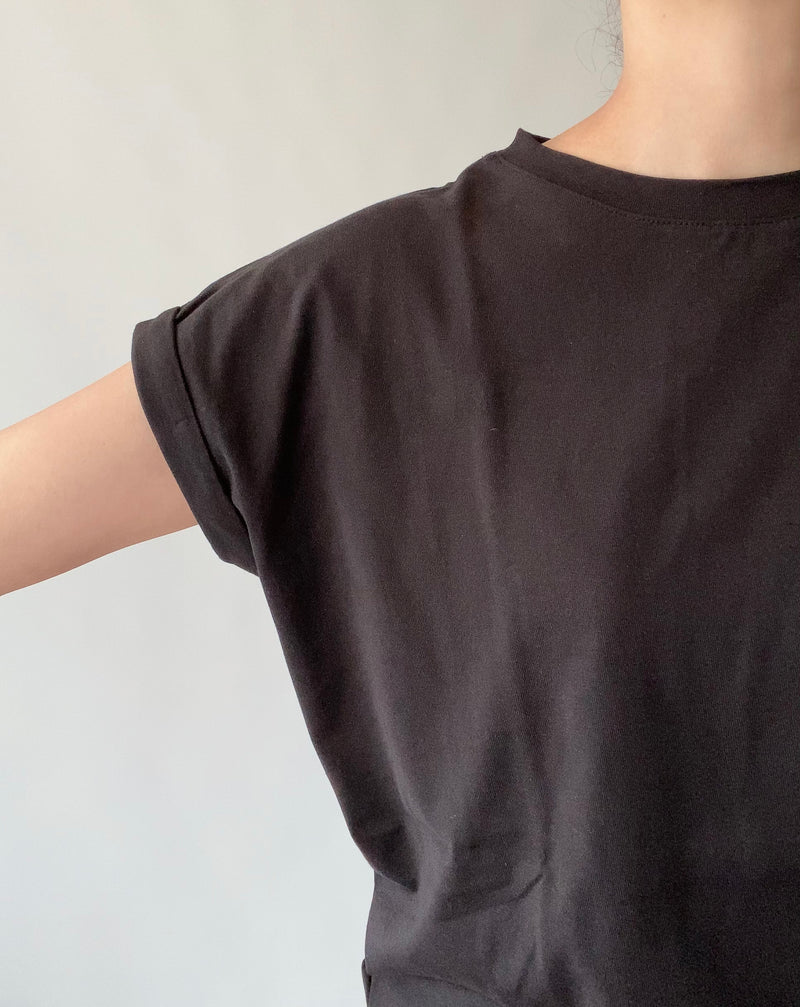 ROLLUP SLEEVE TOPS 'FERRIO' in Black