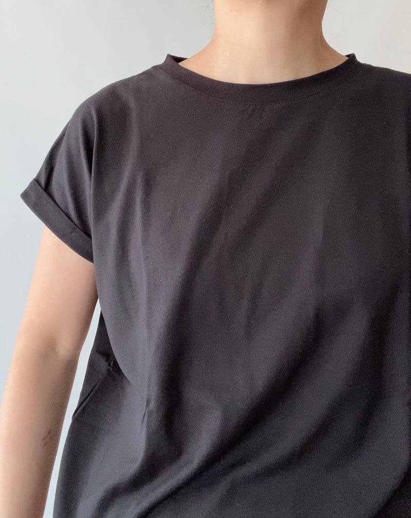 ROLLUP SLEEVE TOPS 'FERRIO' in Black